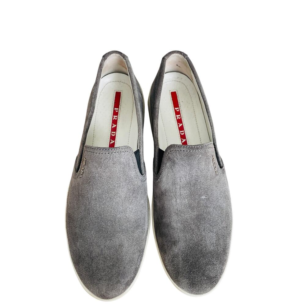 Prada Gray Suede Slip On Sneakers Womens 7 Leather Lined - Picture 2 of 15